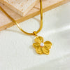 Fashion Simple Goldplated Flower Pearl Stainless Steel Blade Chain Necklace For Women