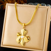 Fashion Simple Goldplated Flower Pearl Stainless Steel Blade Chain Necklace For Women