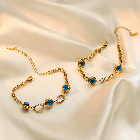 Fashion Simple Goldplated Geometric Devil's Eye Titanium Steel Women's Bracelet