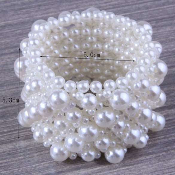 Fashion Simple Handmade Imitation Pearl Ultra Wide Elastic Women's Bracelet