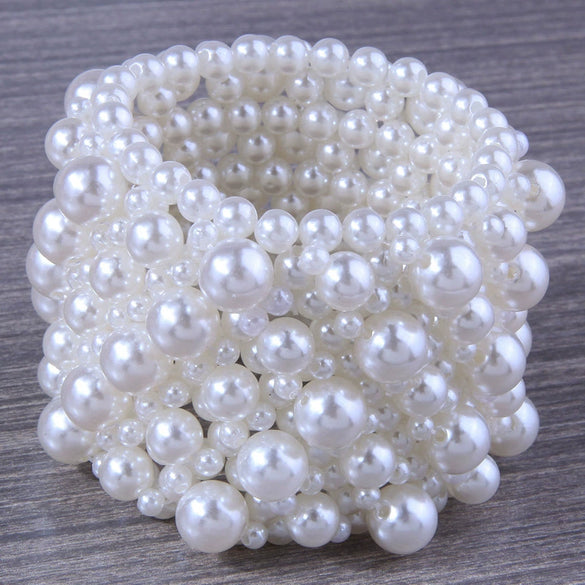 Fashion Simple Handmade Imitation Pearl Ultra Wide Elastic Women's Bracelet