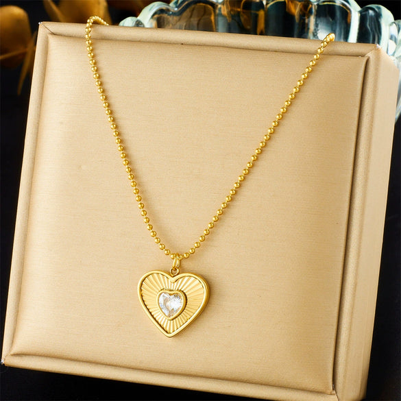 Fashion Simple Heart Pendant Stainless Steel Goldplated Jewelry Necklace