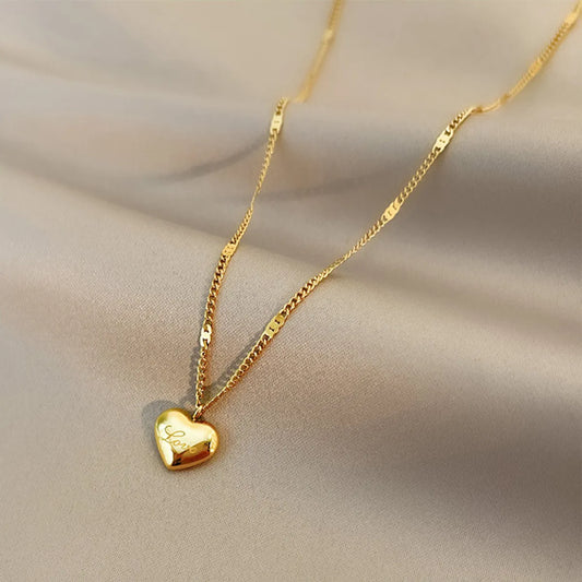 Fashion Simple Heart-Shaped Pendant Stainless Steel Necklace