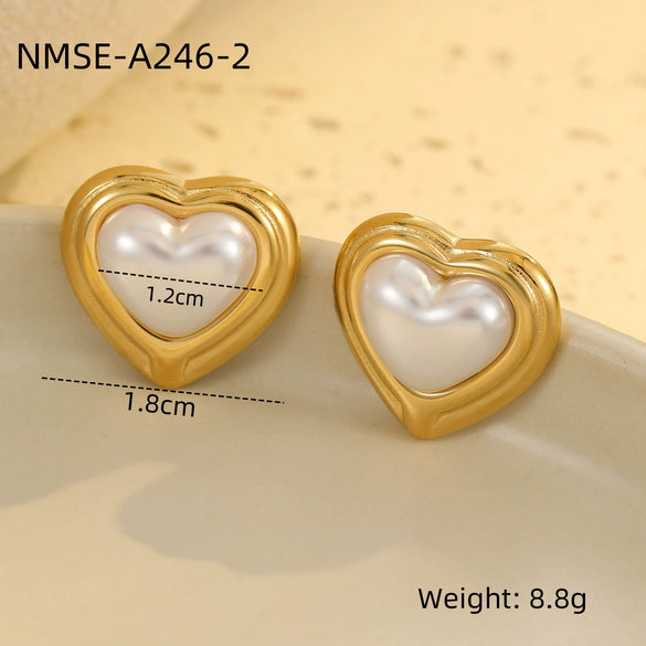 Fashion Simple Heartshaped And Geometric Stainless Steel 18K Gold Plated Earrings Jewelry For Women