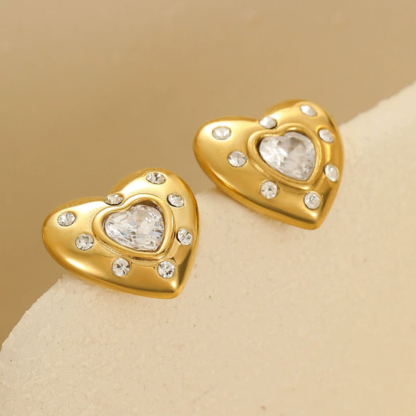 Fashion Simple Heartshaped And Geometric Stainless Steel 18K Gold Plated Earrings Jewelry For Women