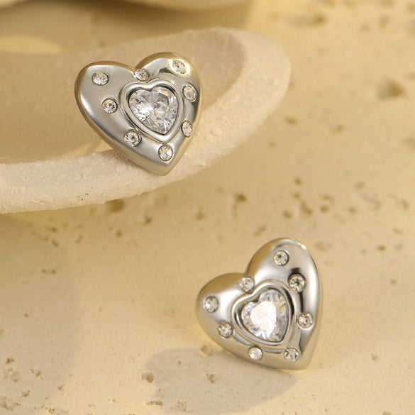 Fashion Simple Heartshaped And Geometric Stainless Steel 18K Gold Plated Earrings Jewelry For Women