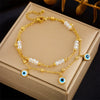 Fashion Simple High End Retro Double Layer Stacked Pearl Love Diamond Five Pointed Star Pendant Anklet Titanium Steel