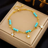 Fashion Simple High End Retro Double Layer Stacked Pearl Love Diamond Five Pointed Star Pendant Anklet Titanium Steel