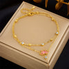 Fashion Simple High End Retro Double Layer Stacked Pearl Love Diamond Five Pointed Star Pendant Anklet Titanium Steel