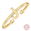 Fashion Simple Ins Style S925 Sterling Silver Geometric 26 Letters Initial Glossy Open Ring With Electroplating For Unisex And Women