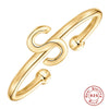Fashion Simple Ins Style S925 Sterling Silver Geometric 26 Letters Initial Glossy Open Ring With Electroplating For Unisex And Women