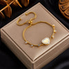 Fashion Simple Light Luxury Niche Heart Round Diamond Embedded Adjustable Chain Titanium Steel Bracelet With Electroplating Design