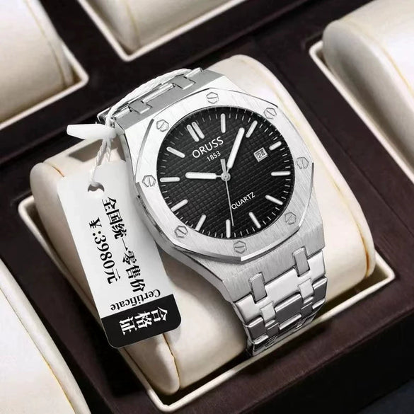 Fashion Simple Men's Stainless Steel Alloy Quartz Wristwatch Round Dial Luminous Waterproof