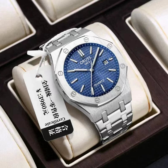 Fashion Simple Men's Stainless Steel Alloy Quartz Wristwatch Round Dial Luminous Waterproof