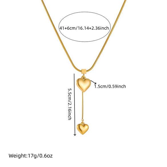 Fashion Simple Metal Heart Pendant Tassel Chain Stainless Steel Gold Plated Necklace For Women