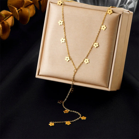 Fashion Simple Minimalist Stainless Steel Flower Heart Shape Electroplated Chain Bracelet Necklace