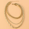 Fashion Simple Multi Layer Thick Alloy Fishbone Chain Stacked Clavicle Necklace With Geometric Design And Electroplating