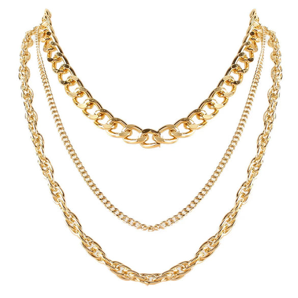 Fashion Simple Multi Layer Thick Alloy Fishbone Chain Stacked Clavicle Necklace With Geometric Design And Electroplating