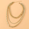 Fashion Simple Multi Layer Thick Alloy Fishbone Chain Stacked Clavicle Necklace With Geometric Design And Electroplating