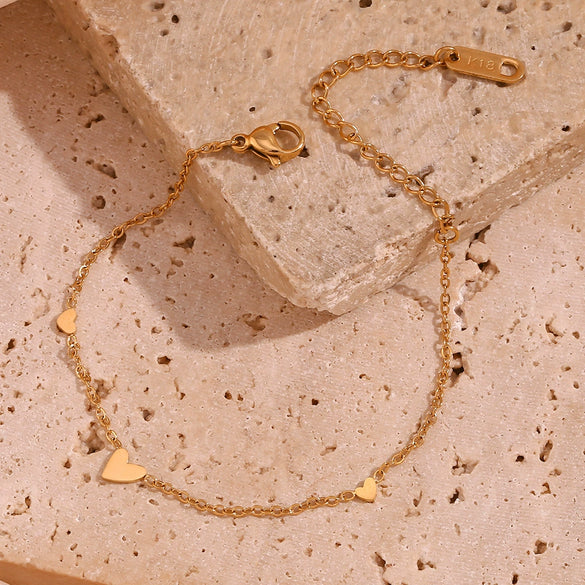 Fashion Simple Niche Allmatch Titanium Steel And Stainless Steel 18K Gold Plated Heart Pendant Chain Bracelet For Women