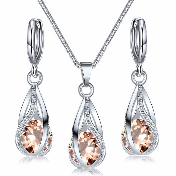 Fashion Jewelry Set For Women And Unisex Made Of Copper With Electroplating Treatment Featuring Ball Chain Hollow Water Drop And Love Bell Shape Mixed Gem Inlay