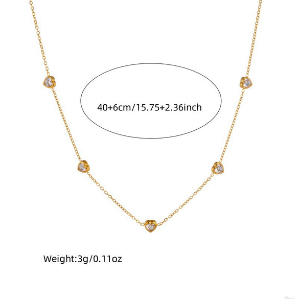 Fashion Simple Niche Stainless Steel Gold Plated Diamondencrusted Love Accessories Pendant Necklace And Earrings