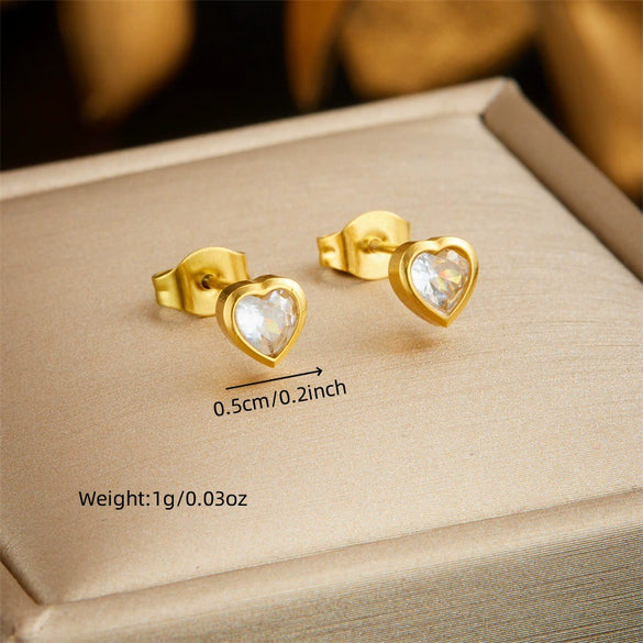 Fashion Simple Niche Stainless Steel Gold Plated Diamondencrusted Love Accessories Pendant Necklace And Earrings