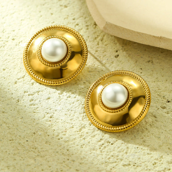 Fashion Simple Palace Style Stainless Steel 18K Electroplated Geometric Circle Inlaid With Natural Stone Women's Earrings