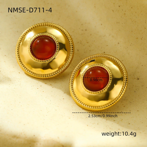 Fashion Simple Palace Style Stainless Steel 18K Electroplated Geometric Circle Inlaid With Natural Stone Women's Earrings