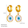 Fashion Simple Retro Metal Geometric Blue Eyes Shell Round Pendant Earrings Titanium Steel Electroplating For Women