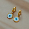 Fashion Simple Retro Metal Geometric Blue Eyes Shell Round Pendant Earrings Titanium Steel Electroplating For Women