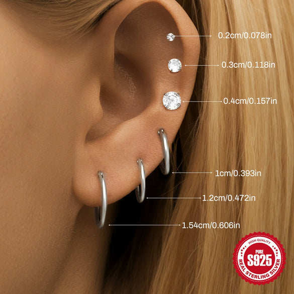 Fashion Simple S925 Sterling Silver Women's Earring Set With Four Pointed Star And Turquoise Geometric Style Electroplated
