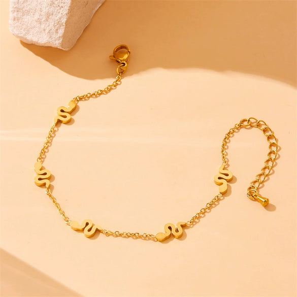 Fashion Simple Smooth Gold Plated Stainless Steel Snake Constellation Zodiac Accessories Pendant Chain Necklace Earring Bracelet For Women