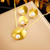 Fashion Simple Smooth Round Pearl Stainless Steel Goldplated Opening Ring Earrings And Necklaces Set