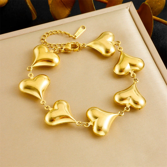 Fashion Simple Smooth Stainless Steel Love Connection Accessories Chain Necklace Bracelet Suit With Love Water Drops Bells Pattern Electroplated