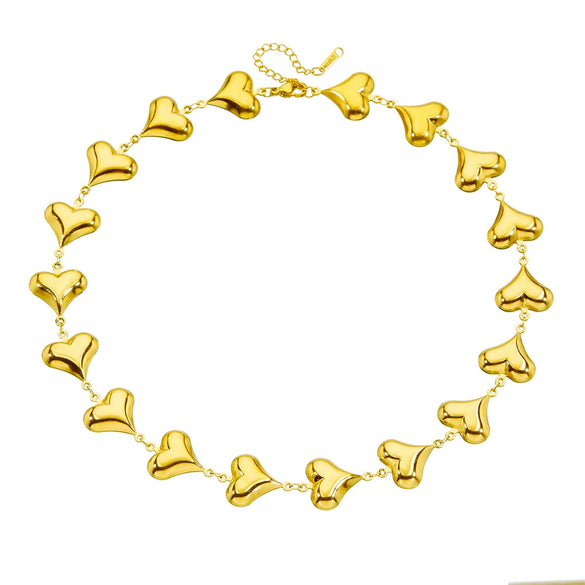 Fashion Simple Smooth Stainless Steel Love Connection Accessories Chain Necklace Bracelet Suit With Love Water Drops Bells Pattern Electroplated