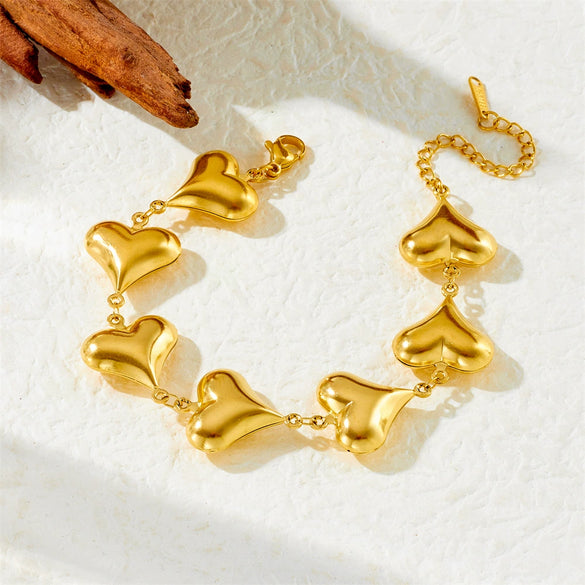 Fashion Simple Smooth Stainless Steel Love Connection Accessories Chain Necklace Bracelet Suit With Love Water Drops Bells Pattern Electroplated