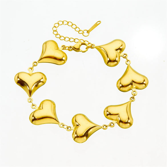 Fashion Simple Smooth Stainless Steel Love Connection Accessories Chain Necklace Bracelet Suit With Love Water Drops Bells Pattern Electroplated