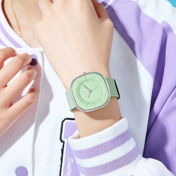 Fashion Simple Square Cartoon Casual Quartz Watch For Women Alloy Case Silicone Strap