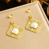 Fashion Simple Square Geometric Hollow Inlaid Pearl Pendant Accessories Ring Earrings Necklace Stainless Steel Electroplated