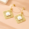 Fashion Simple Square Geometric Hollow Inlaid Pearl Pendant Accessories Ring Earrings Necklace Stainless Steel Electroplated