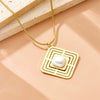 Fashion Simple Square Geometric Hollow Inlaid Pearl Pendant Accessories Ring Earrings Necklace Stainless Steel Electroplated