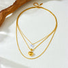 Fashion Simple Stacked Wear Multilayer Stainless Steel Goldplated Women's Snake Bone Chain Necklace With Love Pendant