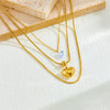 Fashion Simple Stacked Wear Multilayer Stainless Steel Goldplated Women's Snake Bone Chain Necklace With Love Pendant