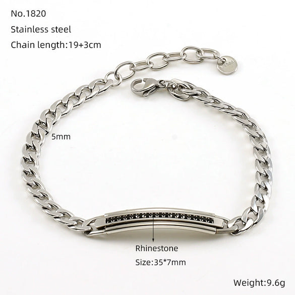 Fashion Simple 316L Stainless Steel Curved Electroplated Diamond Unisex Bracelet