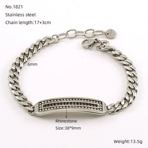 Fashion Simple 316L Stainless Steel Curved Electroplated Diamond Unisex Bracelet