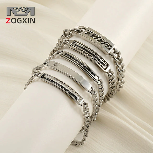 Fashion Simple 316L Stainless Steel Curved Electroplated Diamond Unisex Bracelet