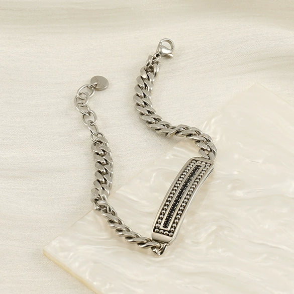 Fashion Simple 316L Stainless Steel Curved Electroplated Diamond Unisex Bracelet
