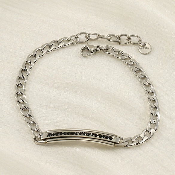 Fashion Simple 316L Stainless Steel Curved Electroplated Diamond Unisex Bracelet