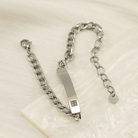 Fashion Simple 316L Stainless Steel Curved Electroplated Diamond Unisex Bracelet
